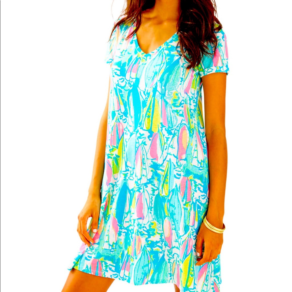 Lilly Pulitzer EUC Jessica Short Sleeve Dress Size Small! Beach & Bae print
